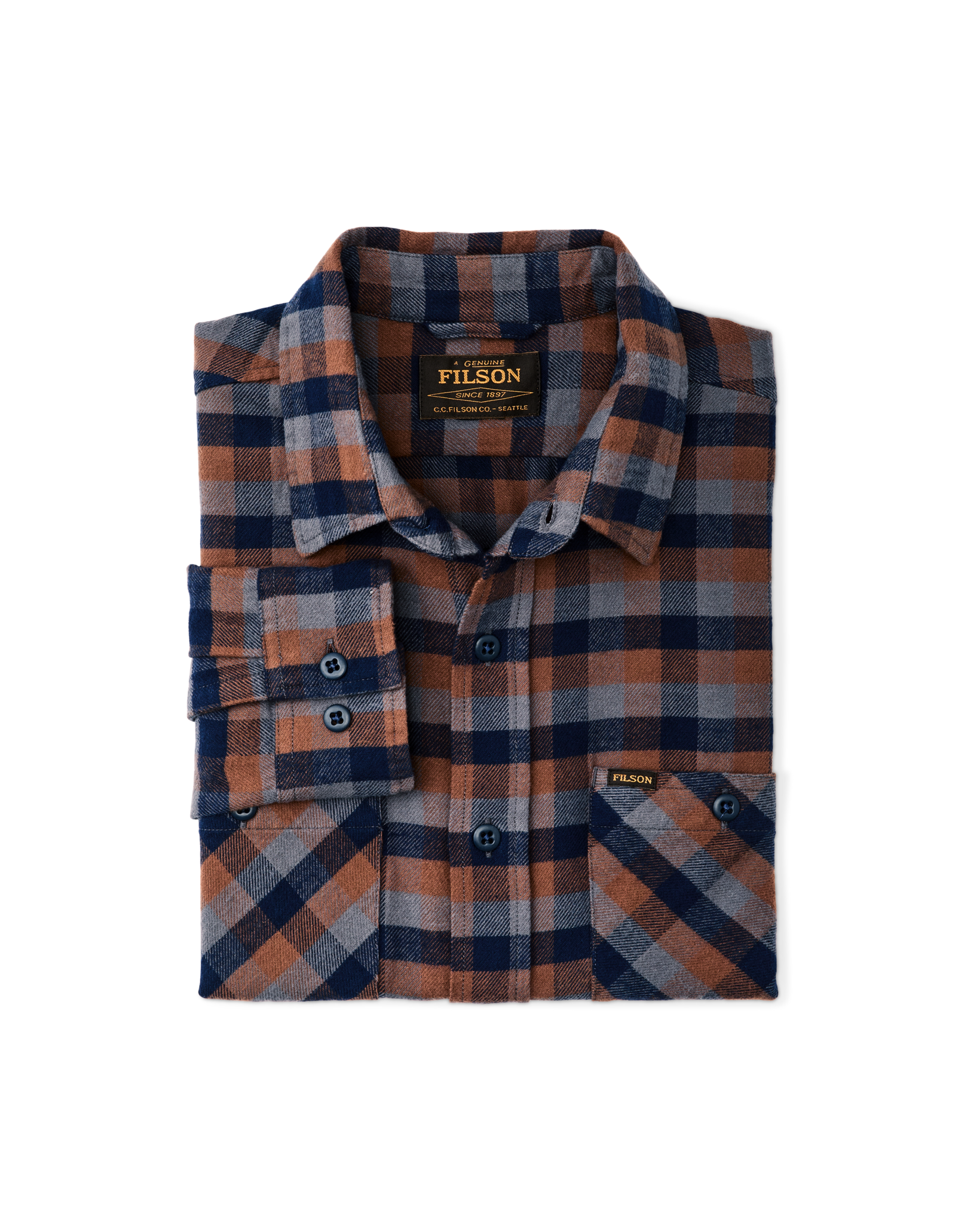 The Rangeland Flannel Shirt - Navy / Orange / Multi Check