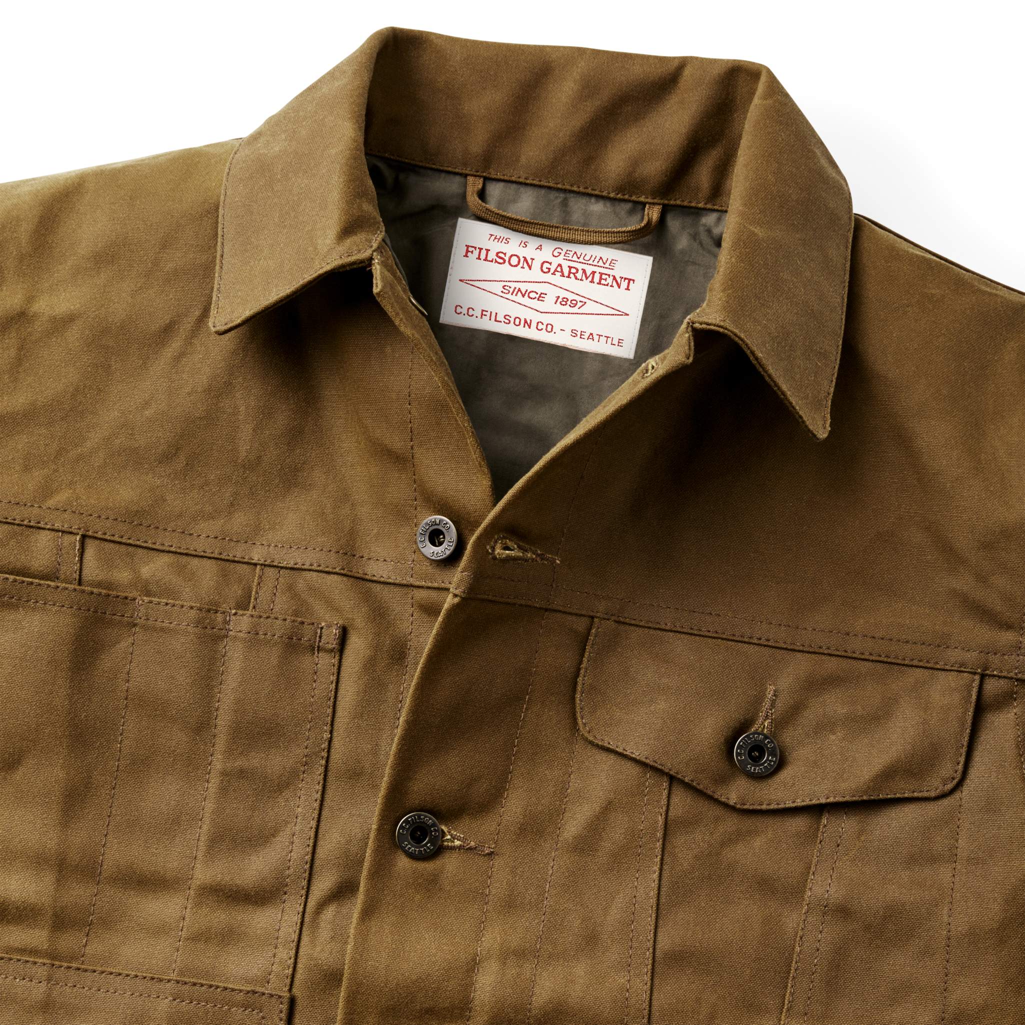 Alternate view of the Cozyhomegoodmark Tin Cloth Short Lined Cruiser Jacket - Dark Tan|Hand, slotted-utility and flapped chest pockets