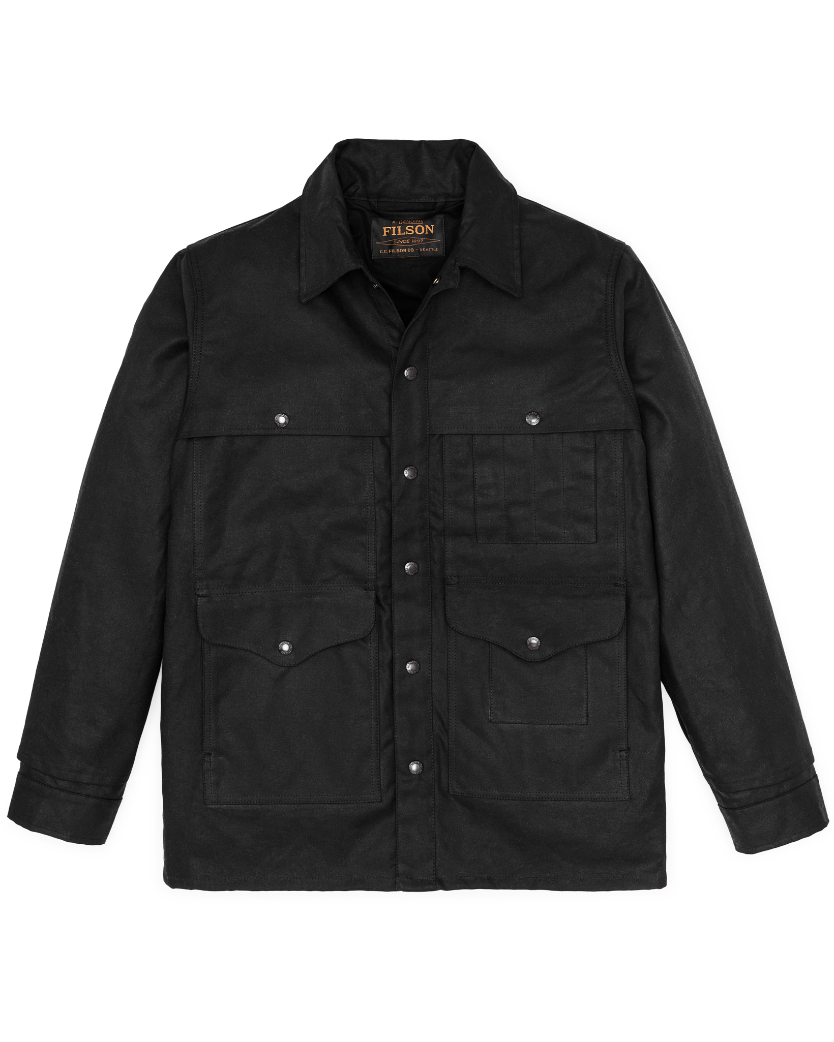 Front-facing image of the Cozyhomegoodmark Lined Tin Cloth Cruiser Jacket - Black