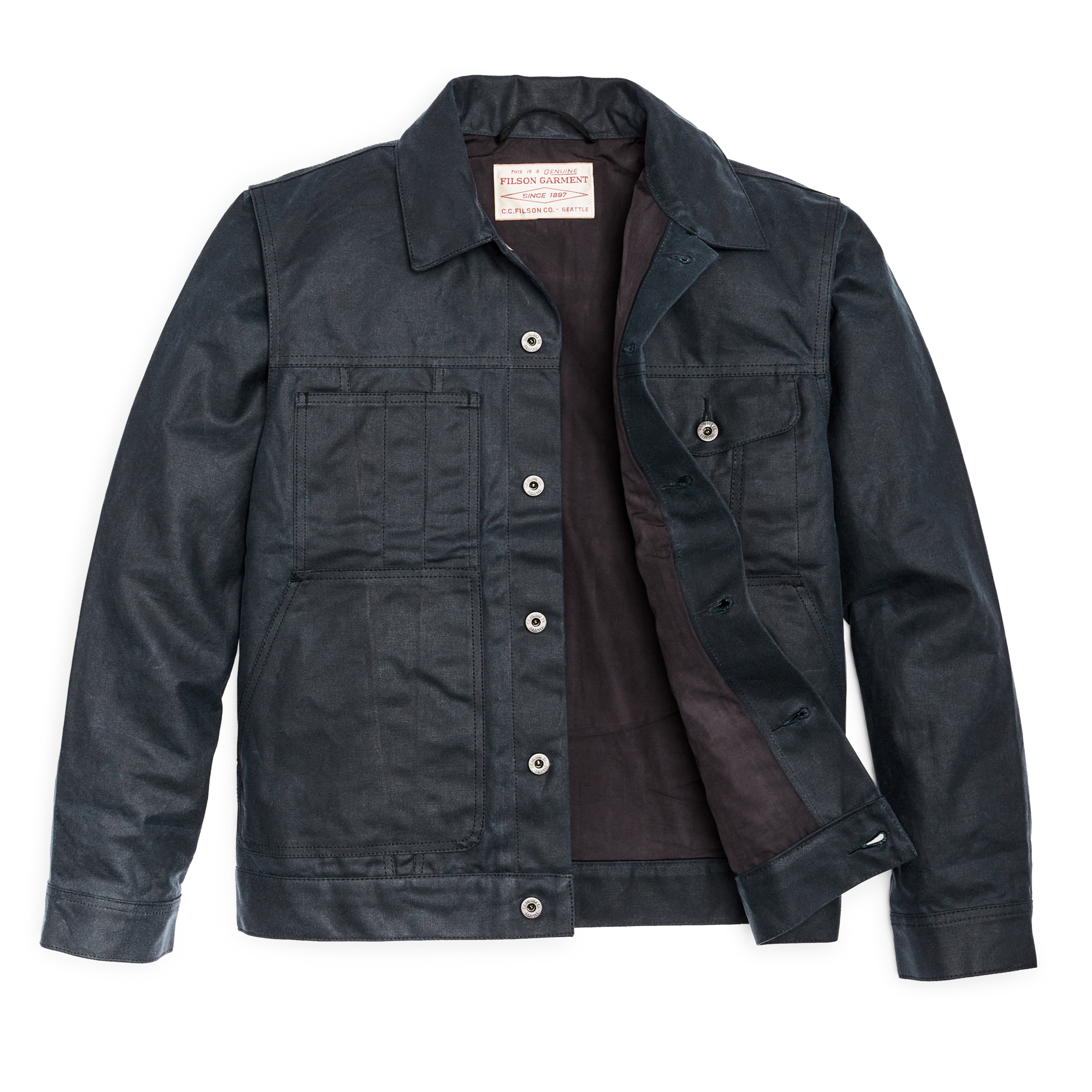 Alternate view of the Cozyhomegoodmark Tin Cloth Short Lined Cruiser Jacket - Service Blue|Body lined with dry finish Cover Cloth
