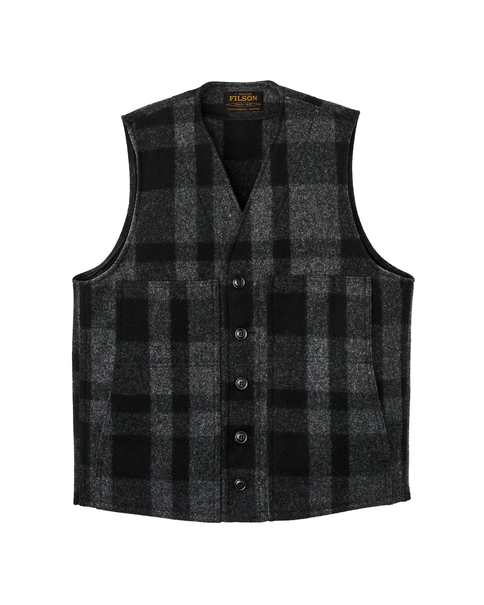 Mackinaw Wool Vest - Charcoal / Black Heritage Plaid