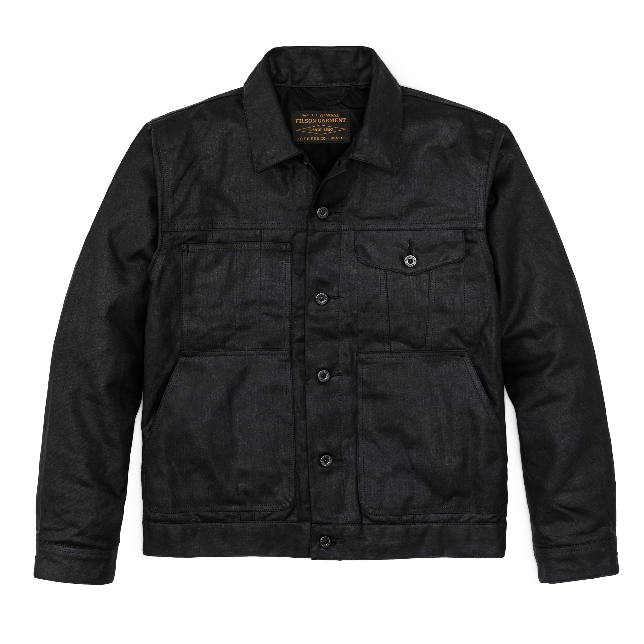 Front-facing image of the Cozyhomegoodmark Tin Cloth Short Lined Cruiser Jacket - Black