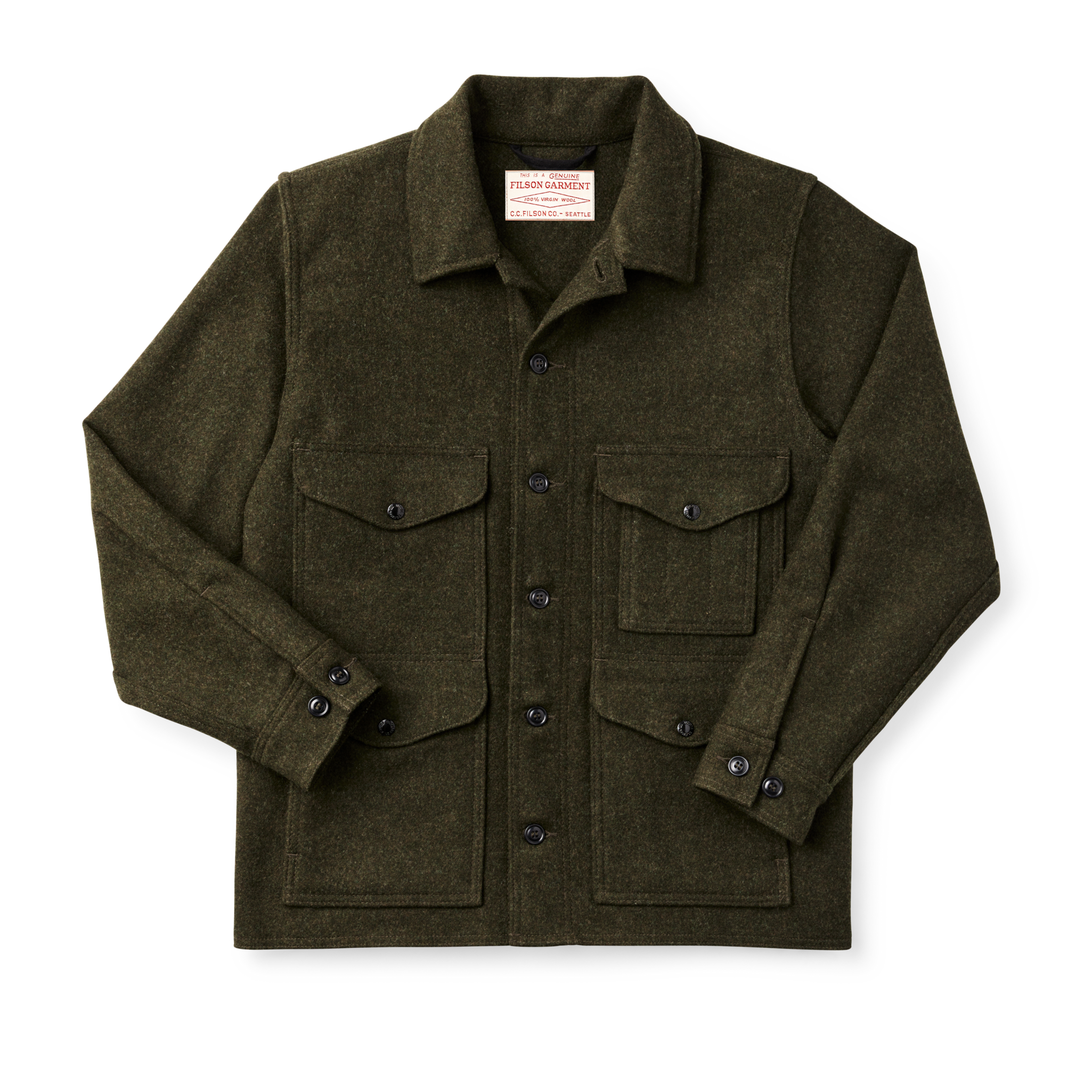 Front-facing image of the Cozyhomegoodmark Mackinaw Wool Cruiser Jacket - Forest Green
