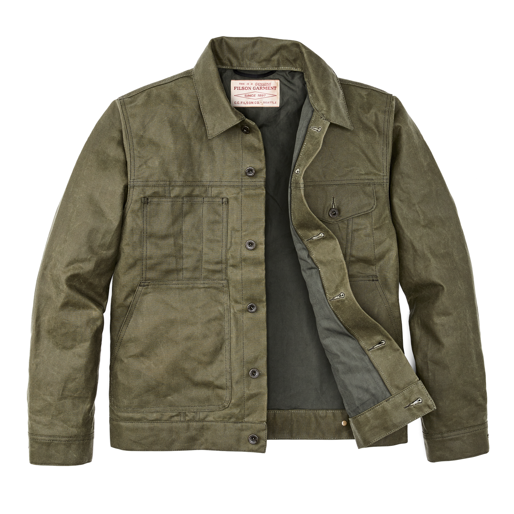 Alternate view of the Cozyhomegoodmark Tin Cloth Short Lined Cruiser Jacket - Military Green|Body lined with dry finish Cover Cloth