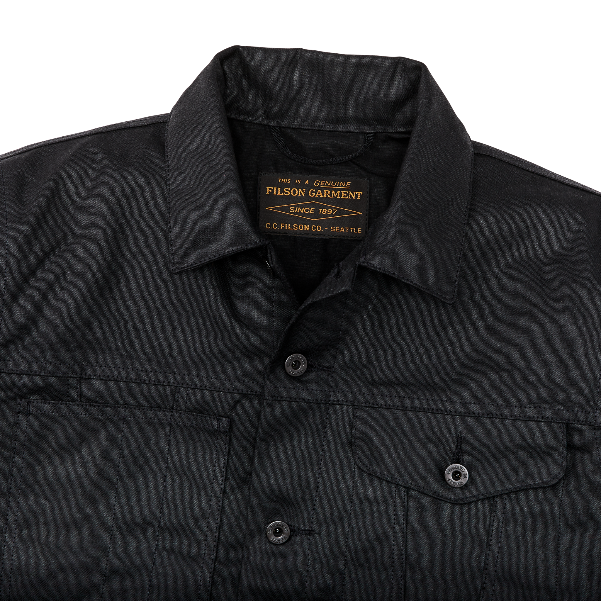 Alternate view of the Cozyhomegoodmark Tin Cloth Short Lined Cruiser Jacket - Black|Hand, slotted-utility and flapped chest pockets