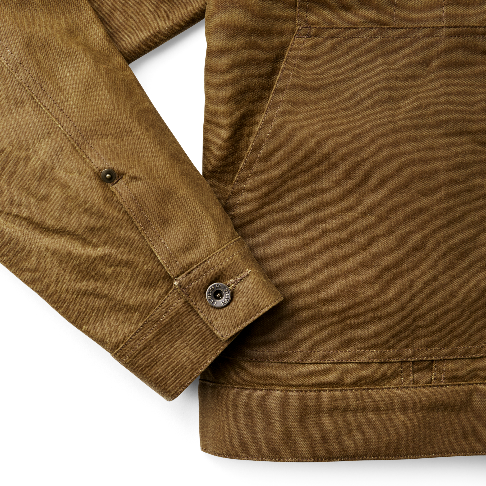 Alternate view of the Cozyhomegoodmark Tin Cloth Short Lined Cruiser Jacket - Dark Tan|Hand, slotted-utility and flapped chest pockets