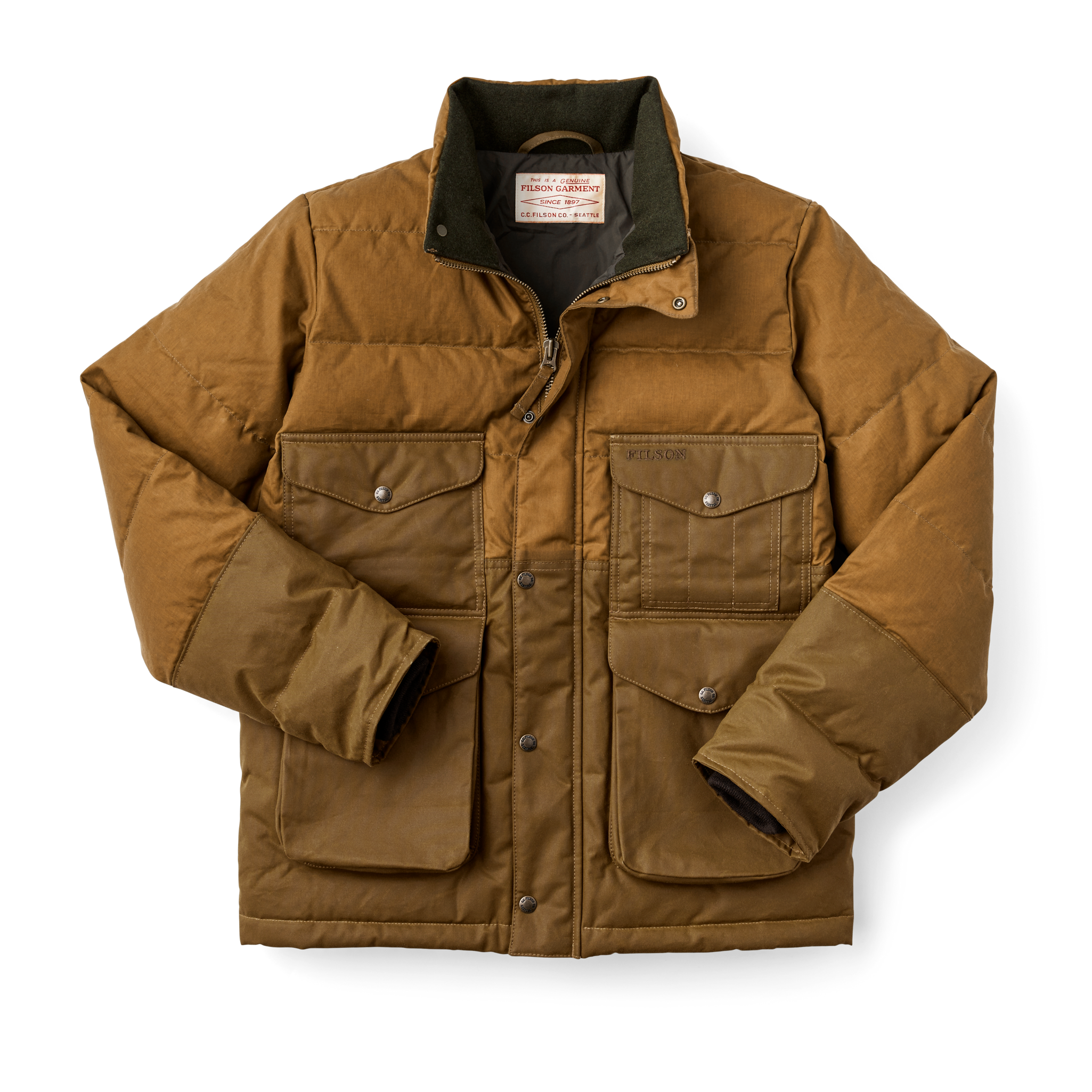 Front-facing image of the Cozyhomegoodmark Down Cruiser Jacket - Dark Tan