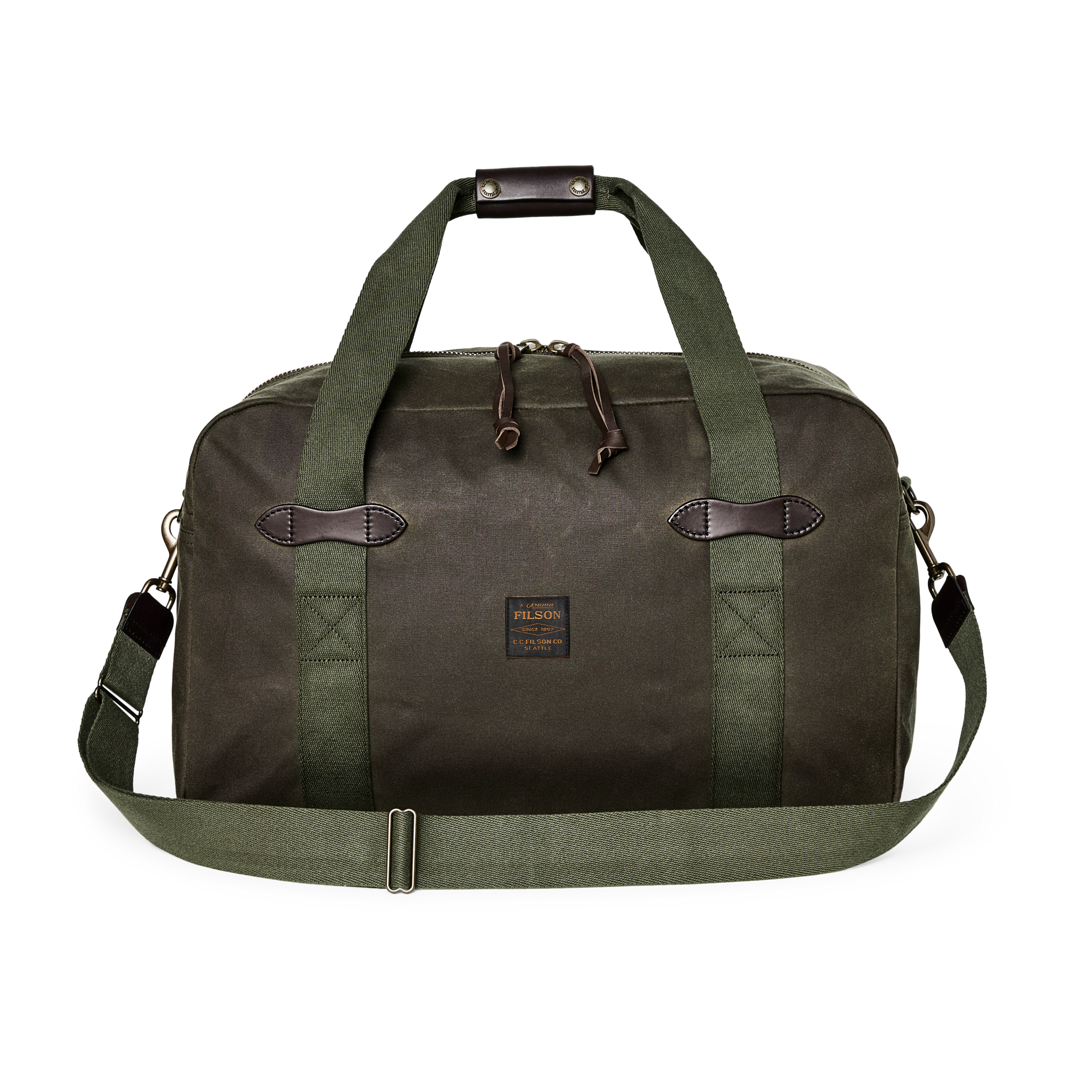 Front-facing image of the Cozyhomegoodmark Medium Tin Cloth Duffle Bag - Otter Green