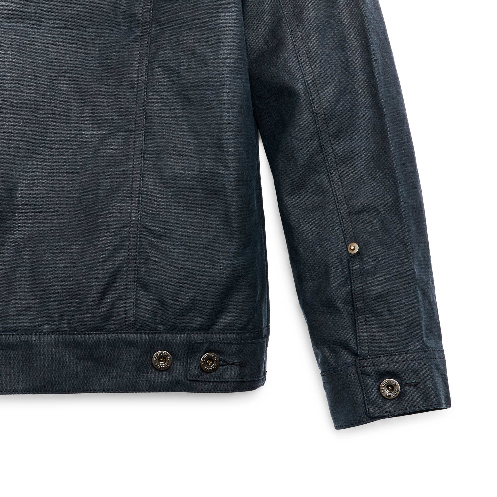 Alternate view of the Cozyhomegoodmark Tin Cloth Short Lined Cruiser Jacket - Service Blue|Metal shank-button front cuff closures