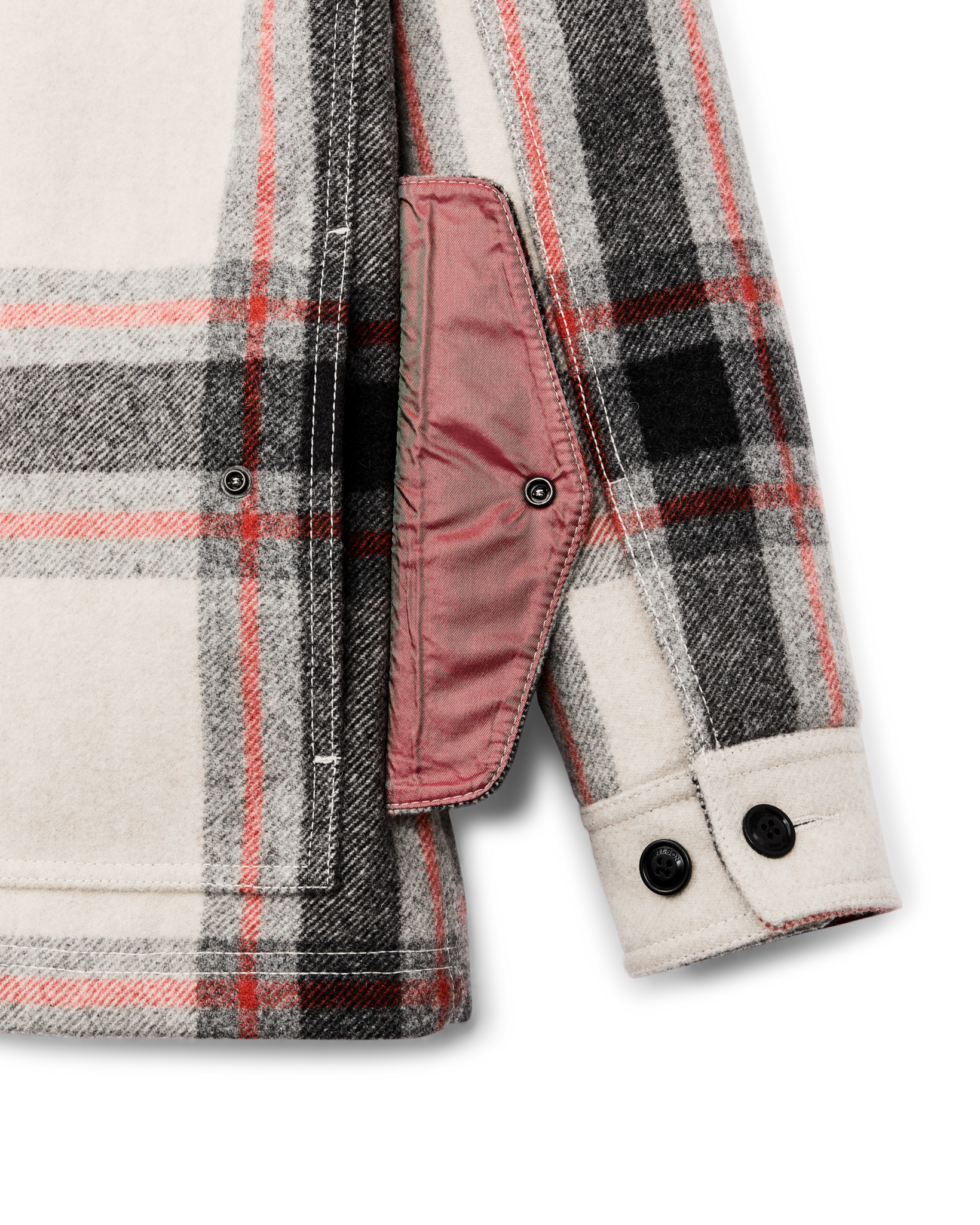 Women's Mackinaw Wool Shearling Cruiser Jacket - Cream / Red / Black Plaid