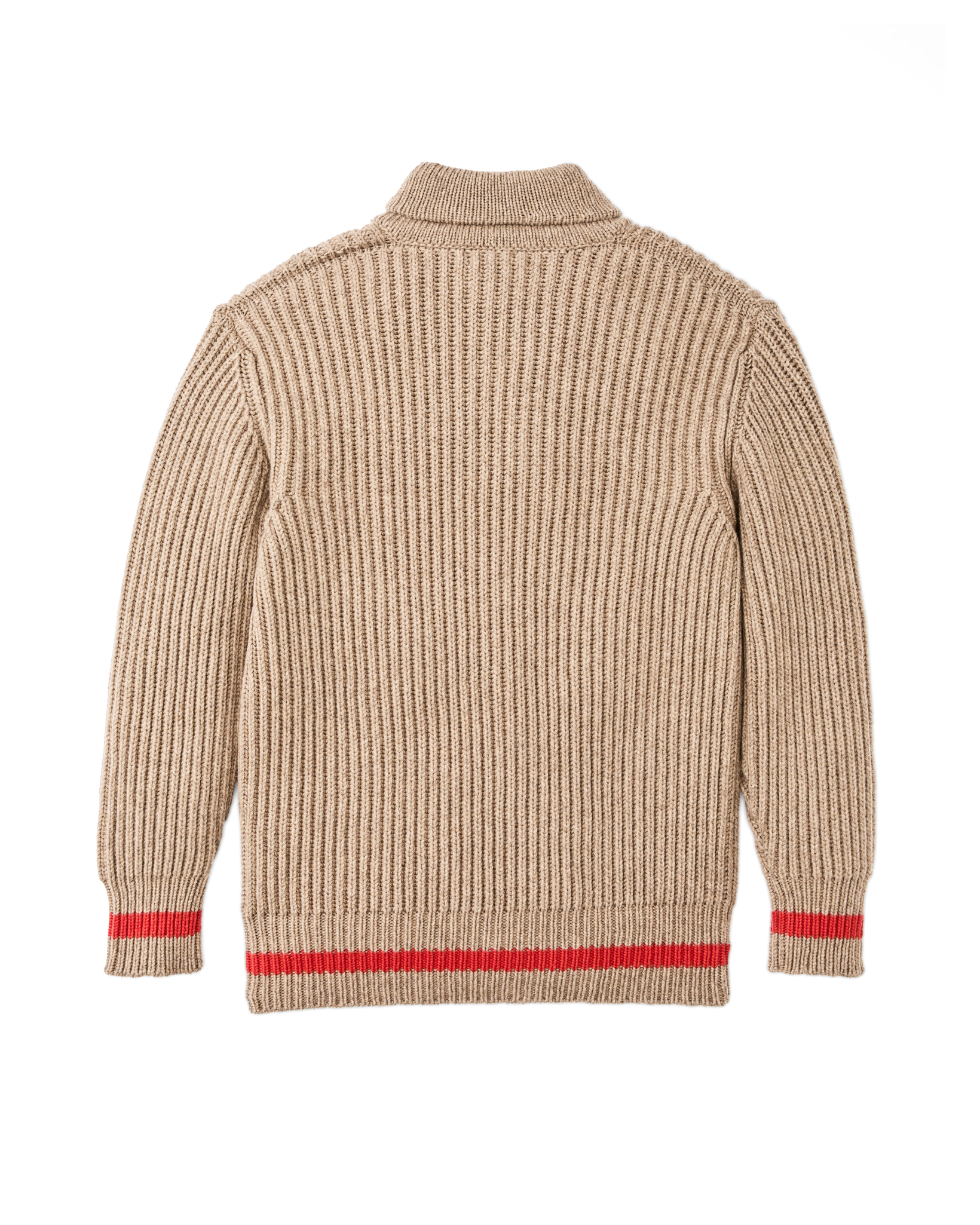 Bristol Shawl Neck Sweater  - Oatmeal Heather / Flame Stripe