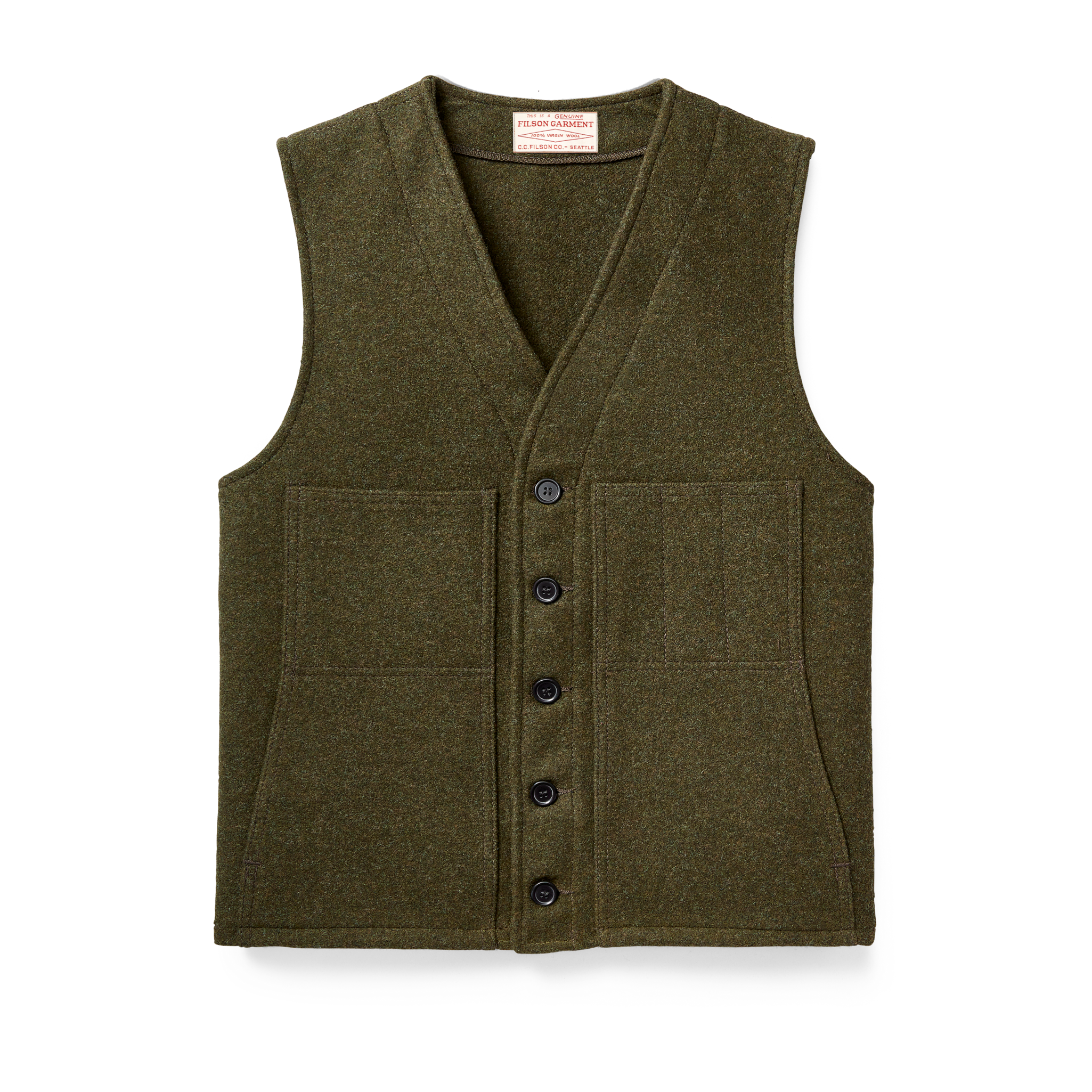 Front-facing image of the Cozyhomegoodmark Mackinaw Wool Vest - Forest Green