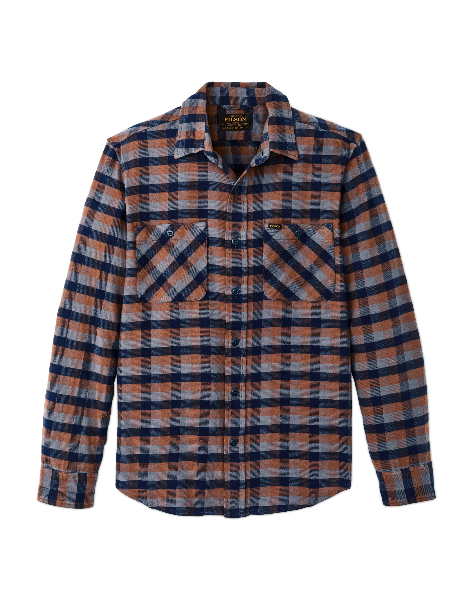 The Rangeland Flannel Shirt - Navy / Orange / Multi Check
