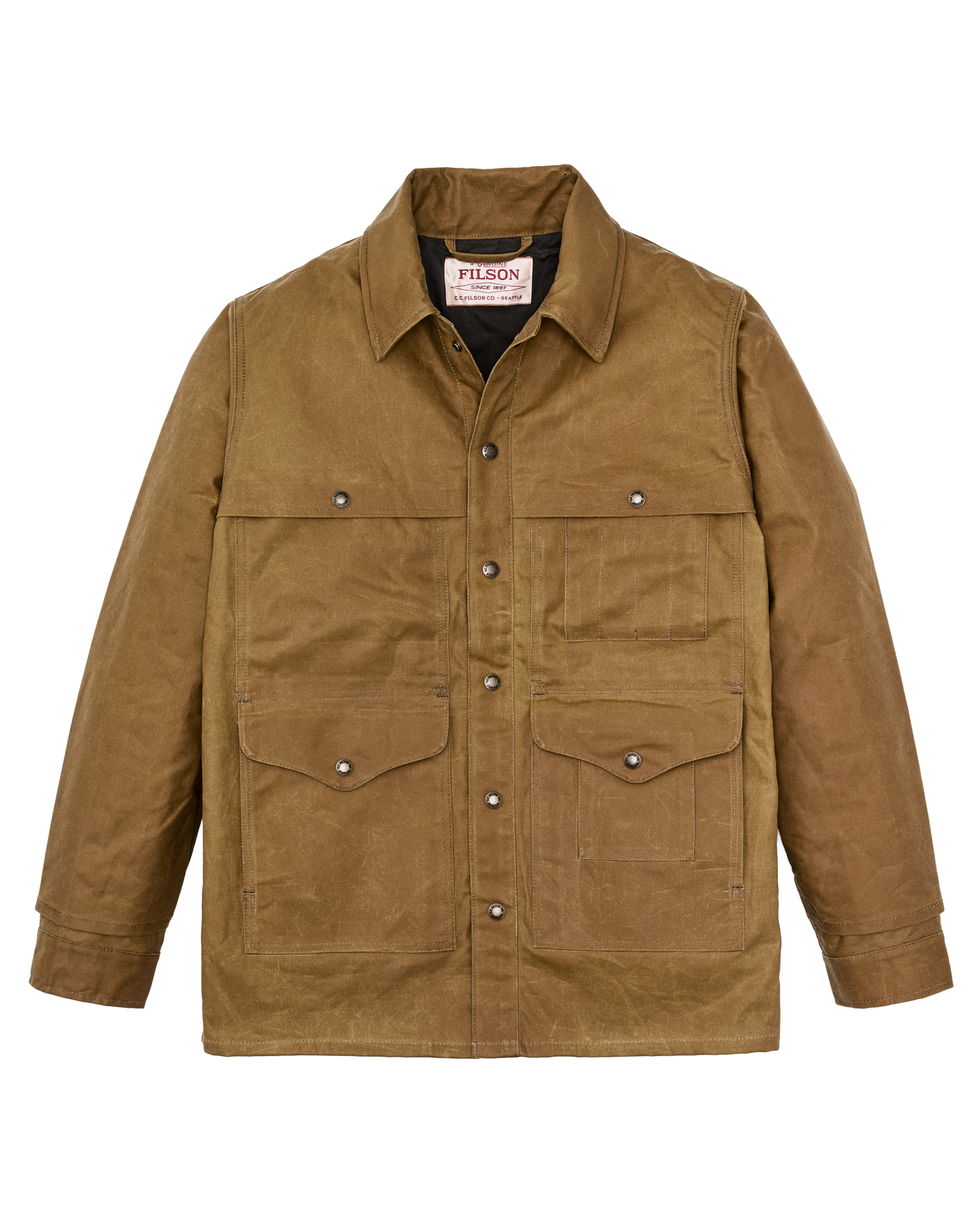 Front-facing image of the Cozyhomegoodmark Lined Tin Cloth Cruiser Jacket - Dark Tan