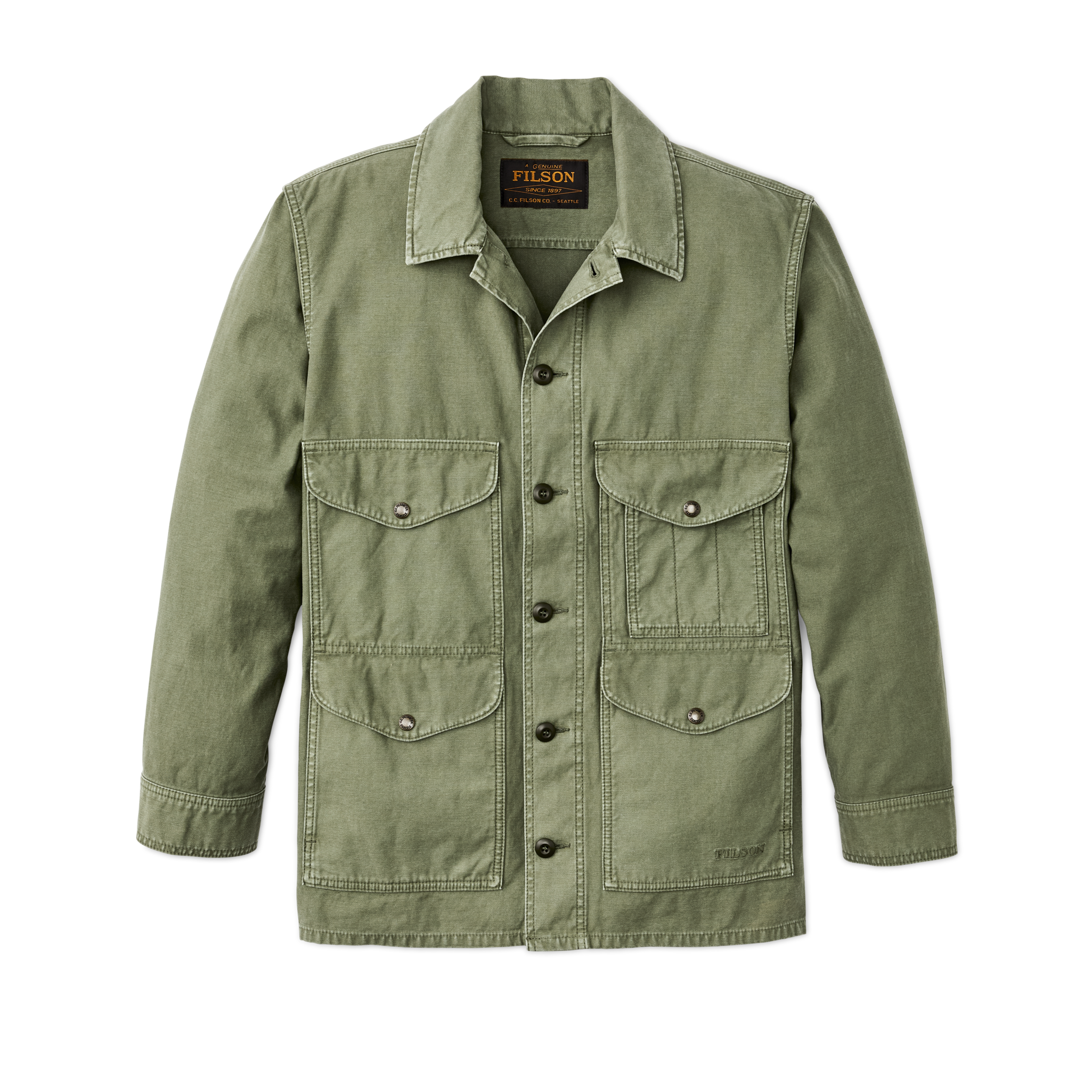 Front-facing image of the Cozyhomegoodmark Field Cruiser Jacket - Washed Fatigue Green