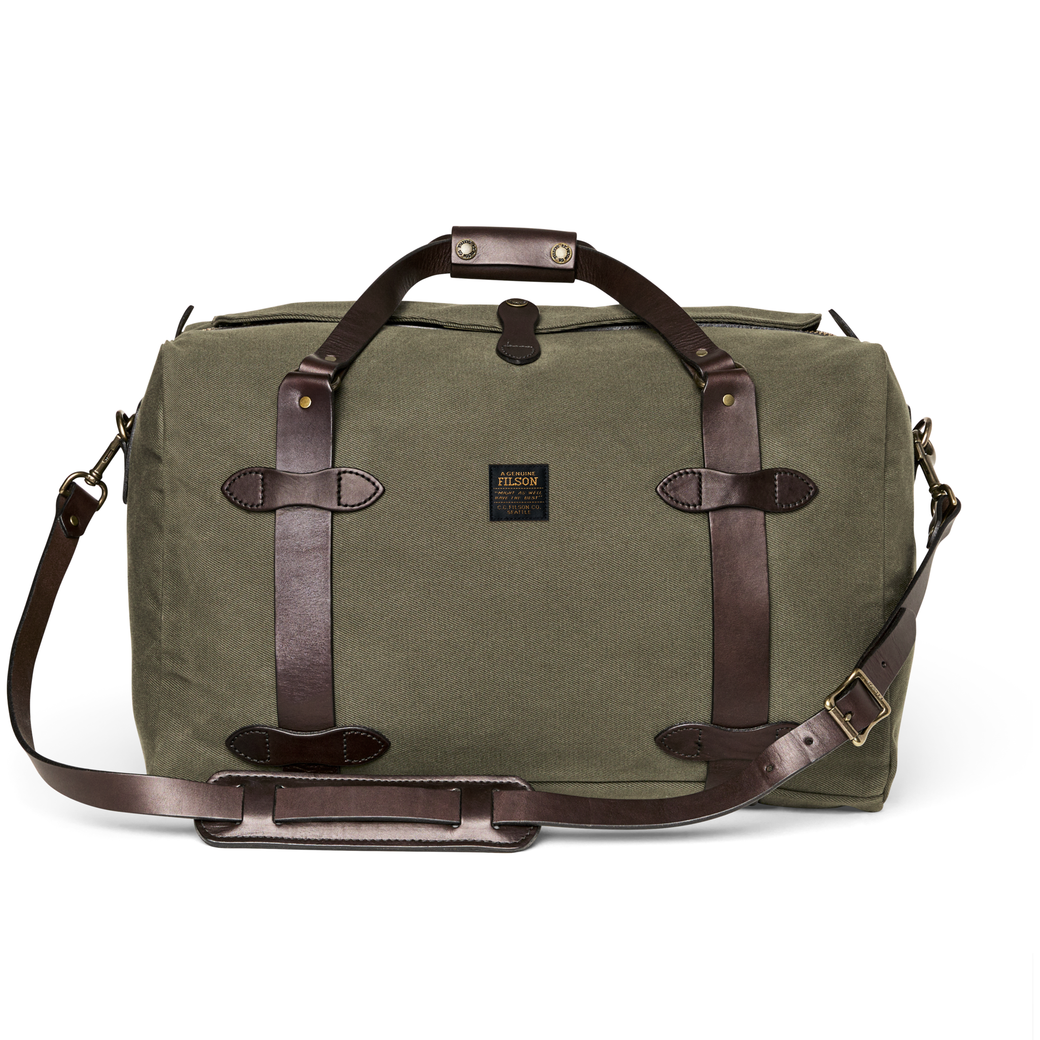 Front-facing image of the Cozyhomegoodmark Medium Rugged Twill Duffle Bag - Otter Green