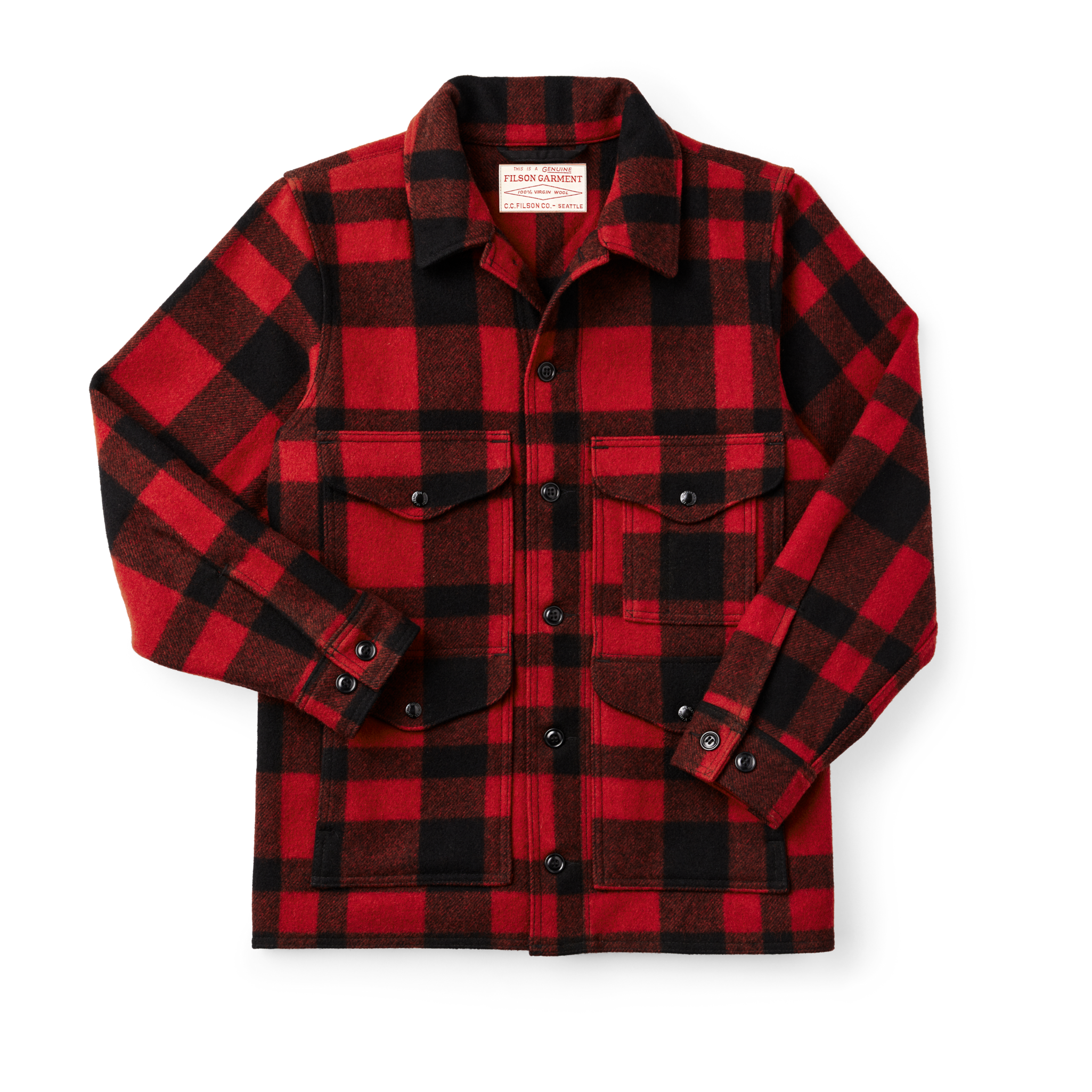 Front-facing image of the Cozyhomegoodmark Mackinaw Wool Cruiser Jacket - Red/black Plaid