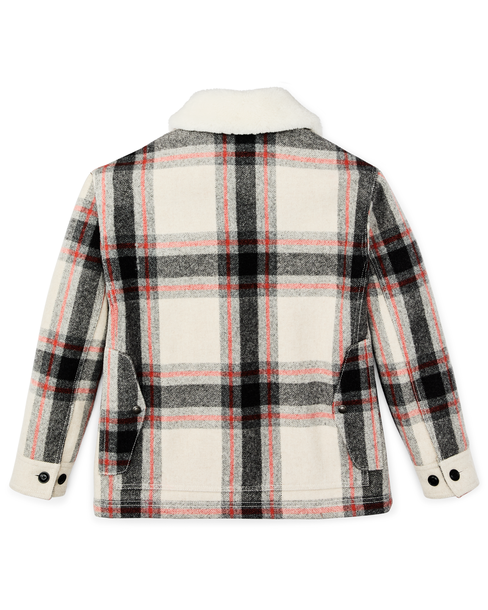 Women's Mackinaw Wool Shearling Cruiser Jacket - Cream / Red / Black Plaid