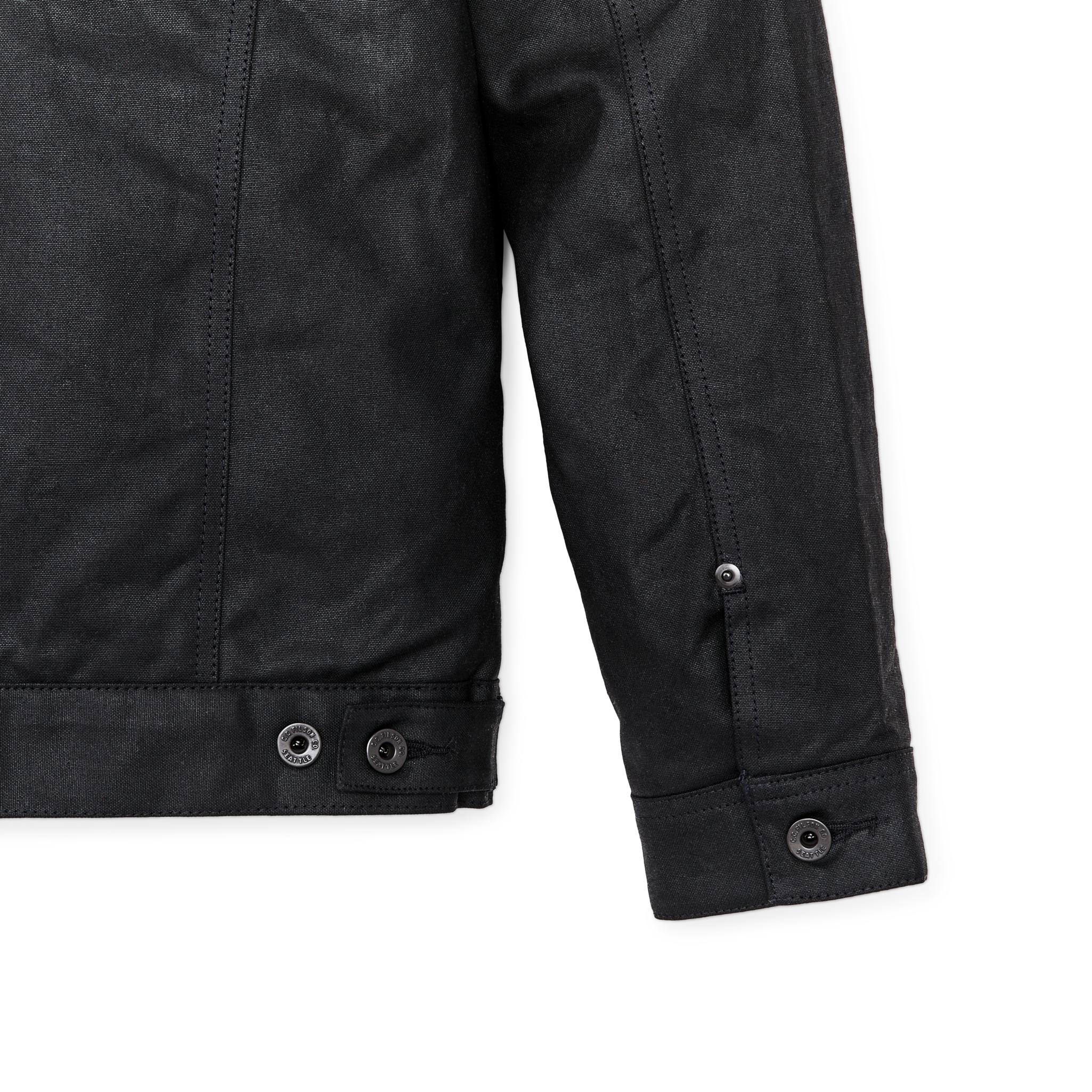 Alternate view of the Cozyhomegoodmark Tin Cloth Short Lined Cruiser Jacket - Black|Metal shank-button front cuff closures