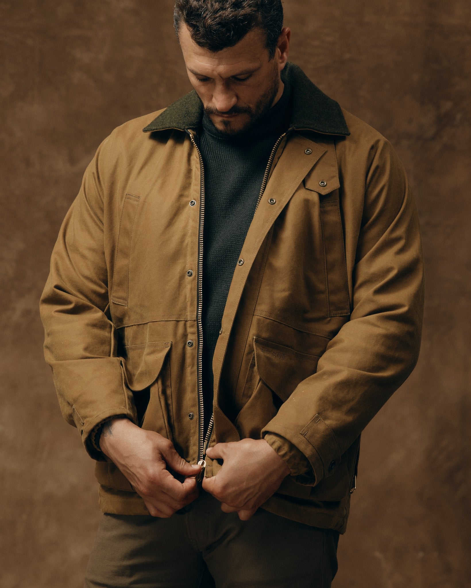 Lined Tin Cloth Field Jacket - Dark Tan