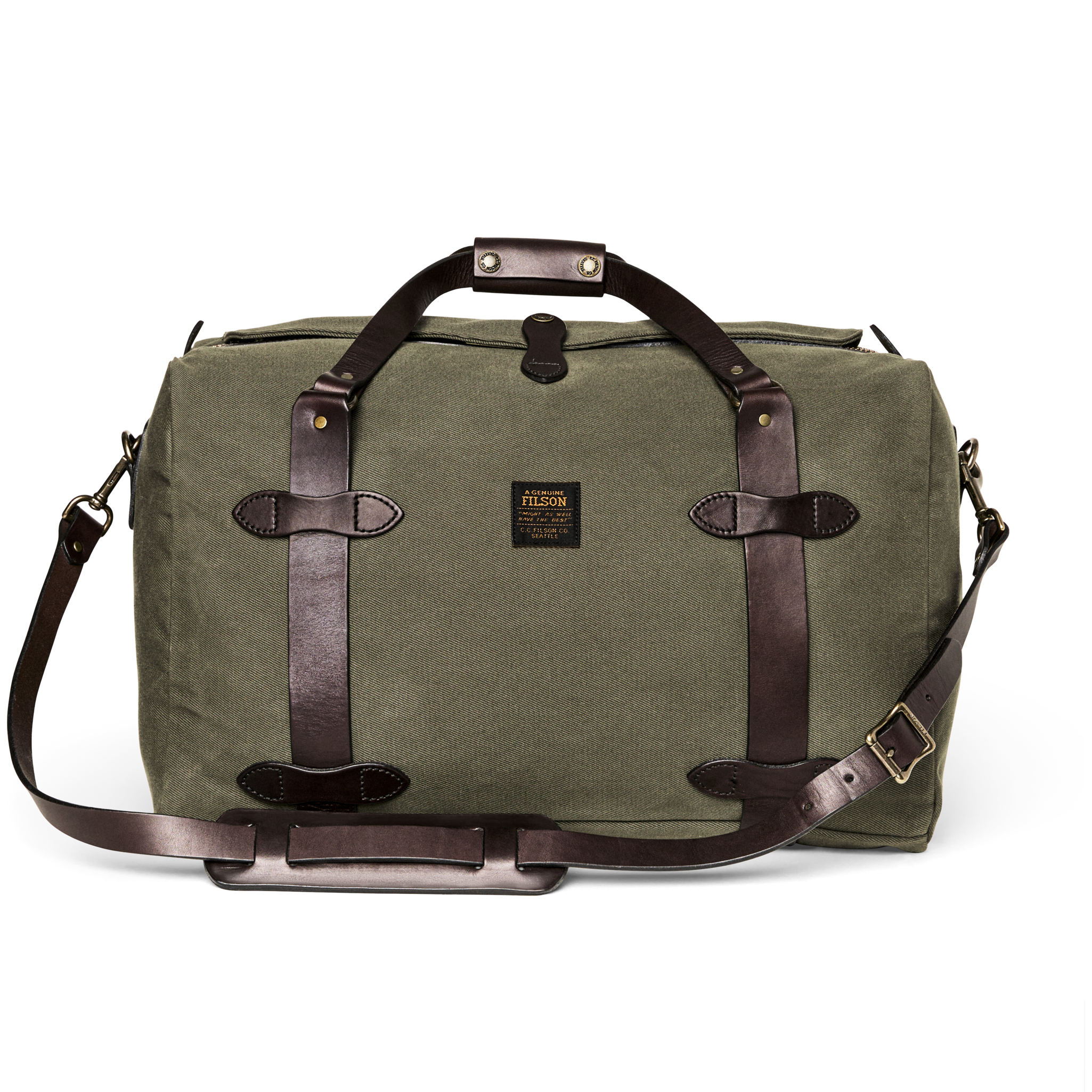 Front-facing image of the Cozyhomegoodmark Medium Rugged Twill Duffle Bag - Otter Green