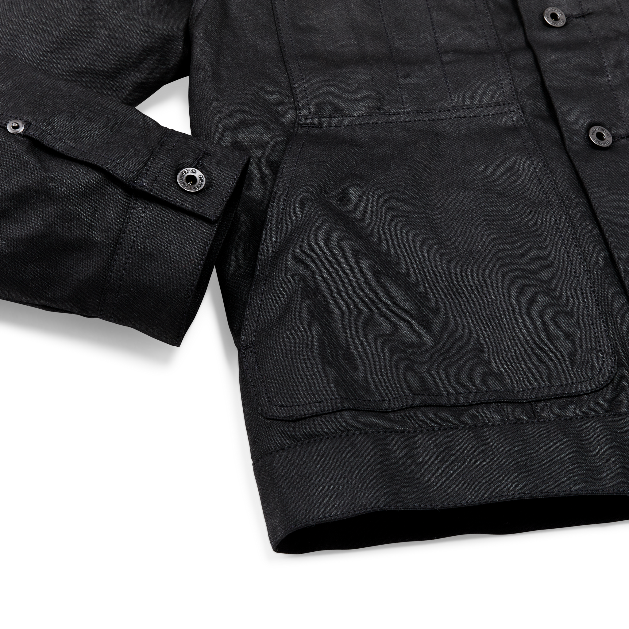 Alternate view of the Cozyhomegoodmark Tin Cloth Short Lined Cruiser Jacket - Black|Hand, slotted-utility and flapped chest pockets