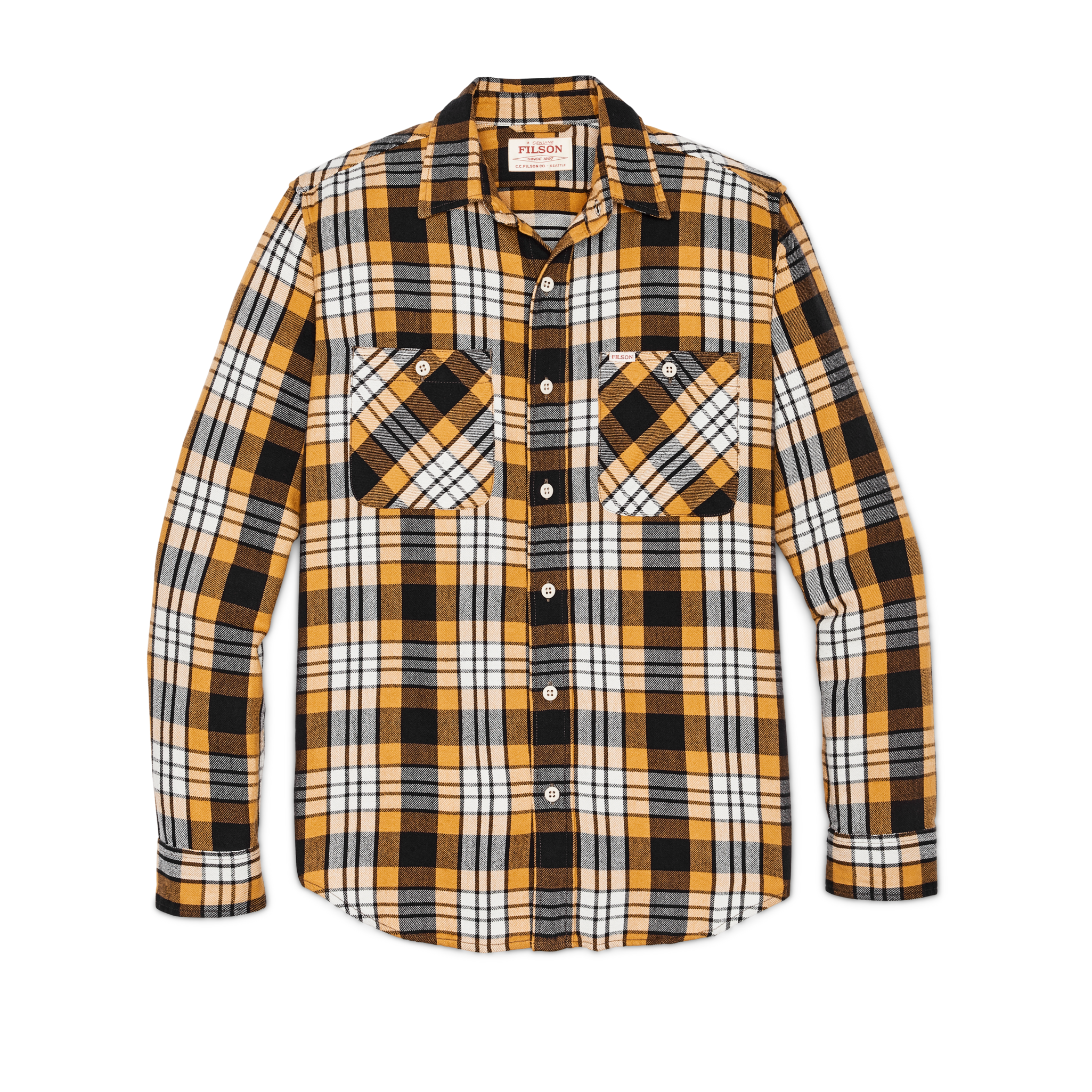 Front-facing image of the Cozyhomegoodmark The Rangeland Flannel Shirt - Yellow / Faded Black Plaid