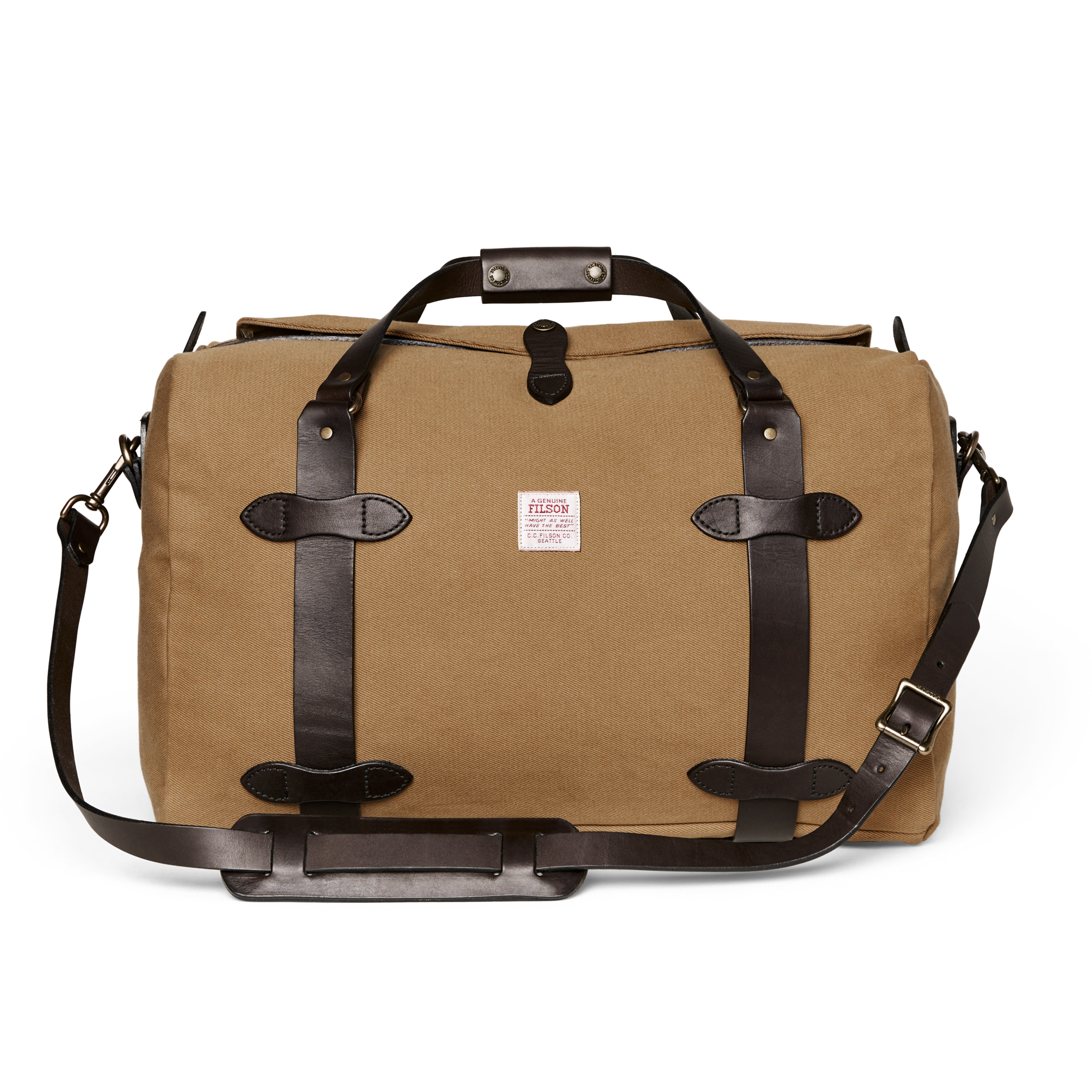 Front-facing image of the Cozyhomegoodmark Medium Rugged Twill Duffle Bag - Tan