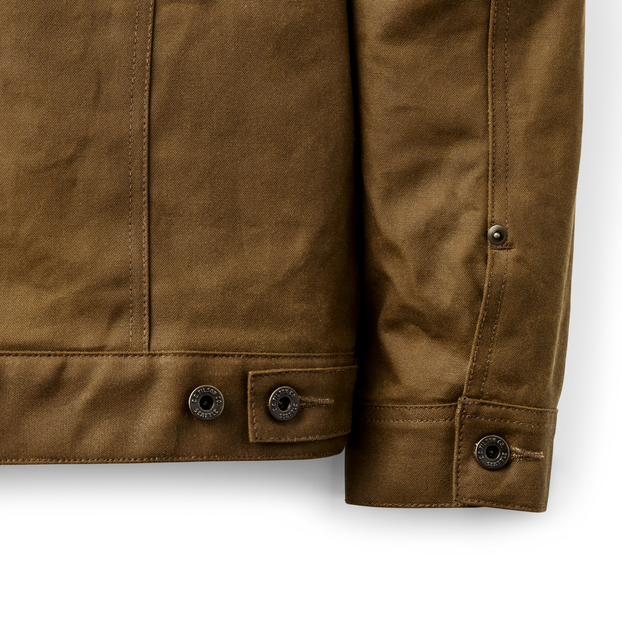 Alternate view of the Cozyhomegoodmark Tin Cloth Short Lined Cruiser Jacket - Dark Tan|Metal shank-button front cuff closures