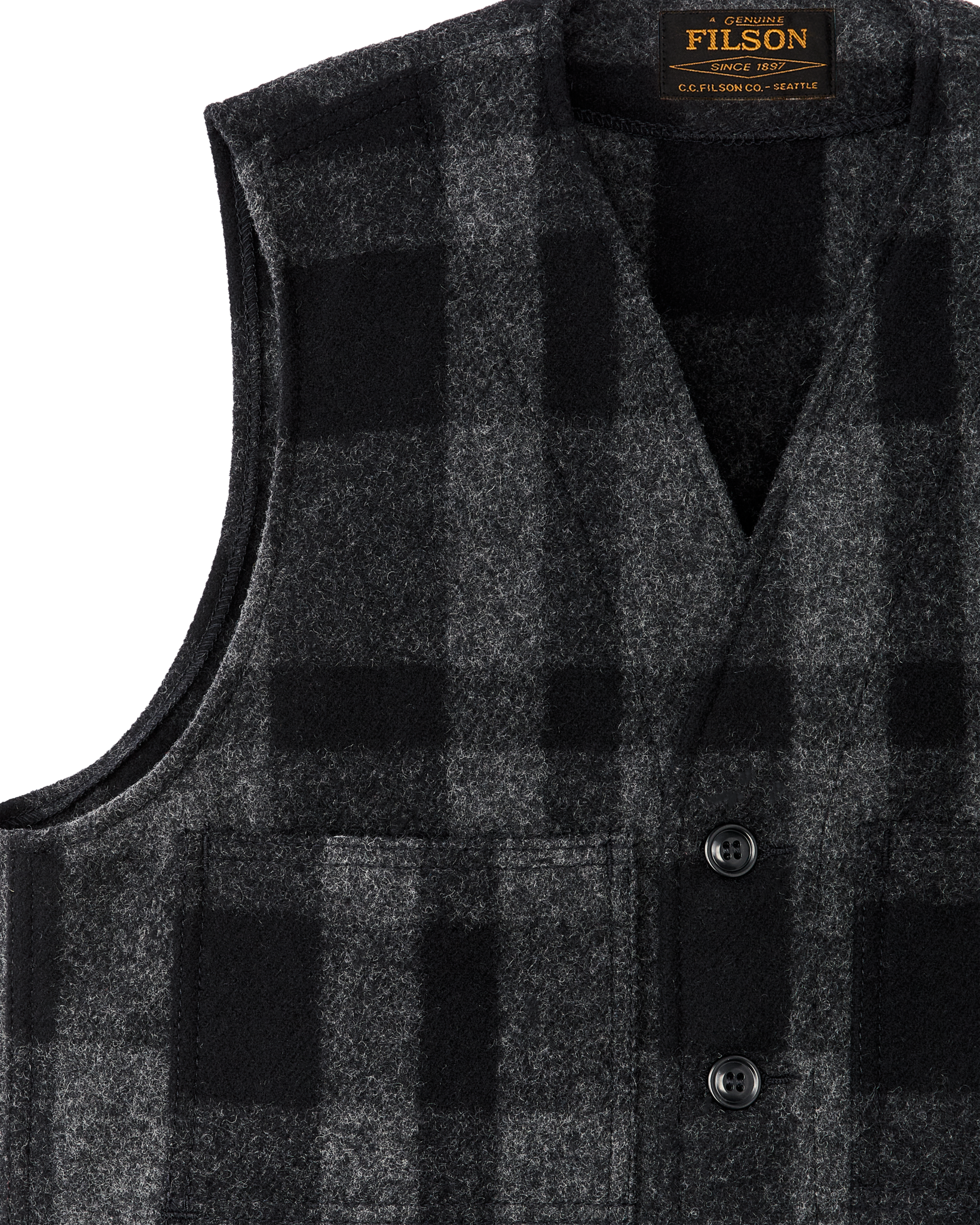 Mackinaw Wool Vest - Charcoal / Black Heritage Plaid